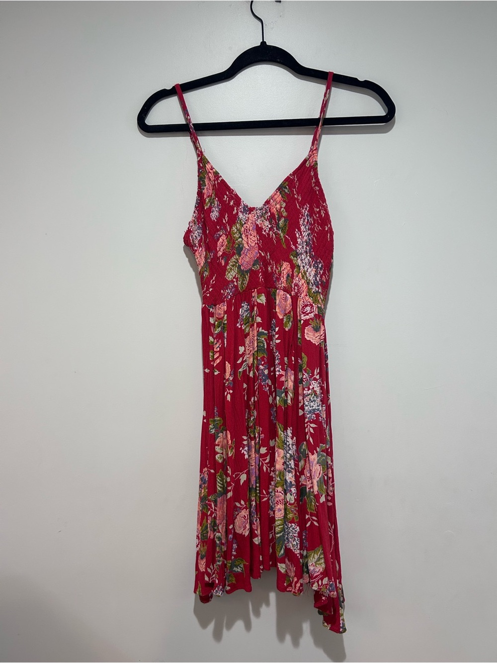 Angie Red Floral Asymmetrical Slip Dress